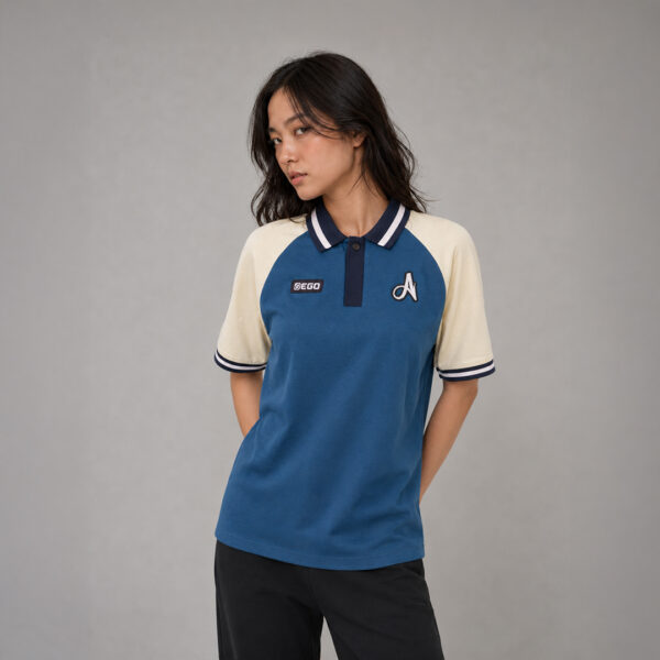 AE608 SHORT SLEEVES POLO SHIRT BLUE/CREAM
