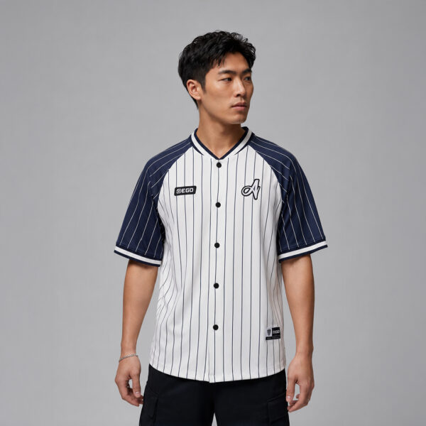 AE611 เสื้อเบสบอลโอเวอร์ไซส์เจอร์ซีย์ สีขาว