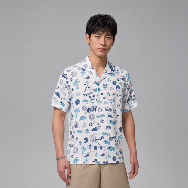 AE615 เสื้อฮาวายติดกระดุม สีขาว