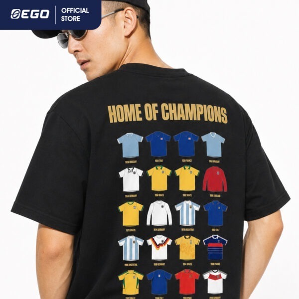 TS021 เสื้อยืดโอเวอร์ไซส์ "HOME OF CHAMPIONS" สีดำเขม่า